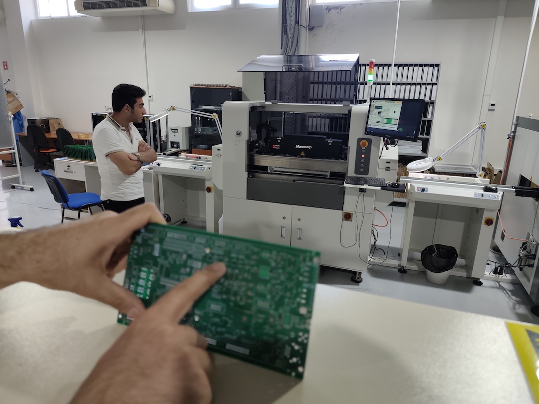 The automated assembly line of electronic circuit boards.